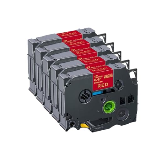 IJOSADON 12mm Satinband -Etikettenbänder kompatibel mit Etikettenhersteller -Modellen RE34 RN34 RW34 R234 R231 RE31 3/5PK(5PK Gold on Red) von IJOSADON