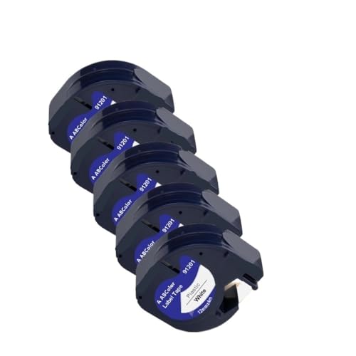 IJOSADON 5 10pk 91201 91200 kompatibles Etikettband 91331 12267 91202 91203 12mm LT-Band funktioniert mit LT-100H 100T-Etikettdrucker(5PK Black on White) von IJOSADON