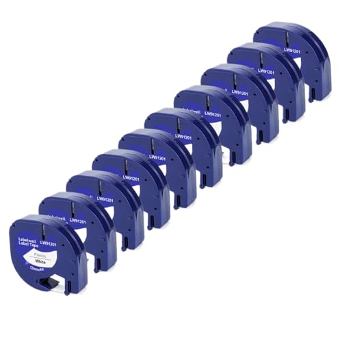 IJOSADON 91201 kompatibel 12mm LT Tape 91201 91221 12267 91202 Labelband Kompatibel mit LT-100H LT-110T QX50 Label Maker(10PK Black on White) von IJOSADON
