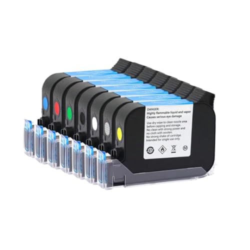 IJOSADON JS12 Kompatible Tintenpatrone Kompatibel mit Handheld Online Inkjet -Drucker 12.7mm schnelles schnelles trockenes Öko -Lösungsmittel -Adhäsion JS12(1set(7Colors)) von IJOSADON