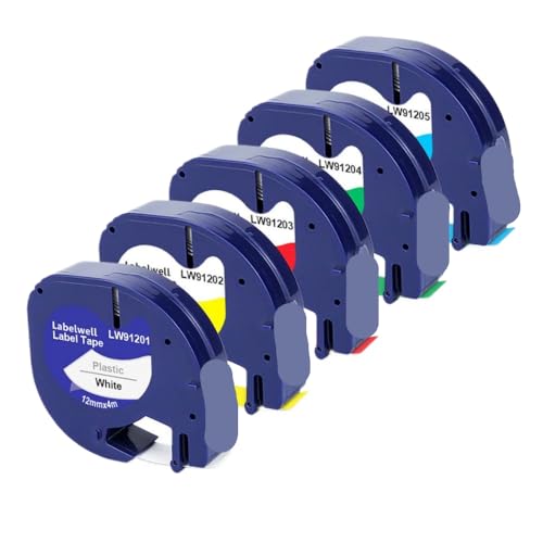 IJOSADON Kompatible 12 mm LT-Klebeband 91201 12267 91200 91202 Selbstklebender Etikettband Kompatibel mit LT100H 100T Label Drucker 3/5 Packs(5PK 5Mixed Colors) von IJOSADON