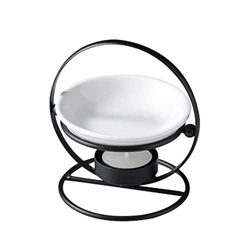 IKAAR Teelichthalter für Kerzen, Teelichter, Brenner mit ätherischem Öl, Duftwachsbrenner, Wachsbrenner aus Metall und Keramik, Geschenk zum Einzug, Weihnachten, Schwarz von IKAAR