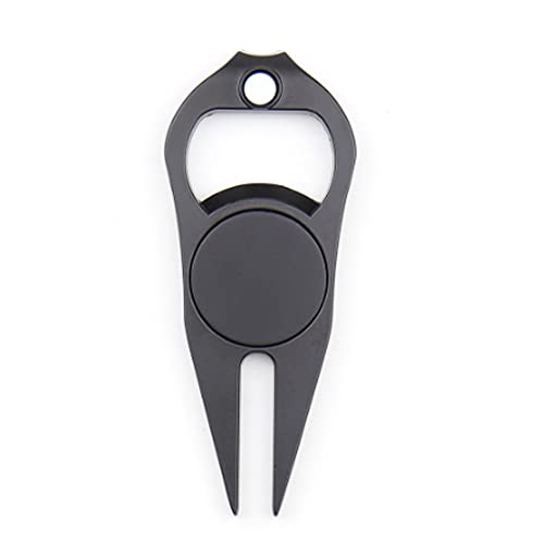 IKAAR Edelstahl Golf Pitchgabel Reparaturwerkzeug, 3 in 1 Golf Divot Tool, Pitchgabel mit Ballmarker und Flaschenöffner Schwarz von IKAAR