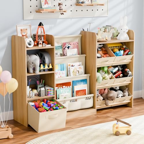 IKALIFE Kinder-Spielzeug-Organizer, großer Spielzeug-Organizer und Aufbewahrung mit 7 herausnehmbaren Behältern, 4-stöckiges Bücherregal für Kinder, Bücherregal und Spielzeugaufbewahrung für von IKALIFE