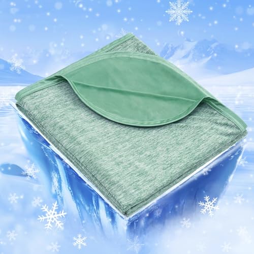 IKALIFE Kühldecke Leichte Kühlende Decke - 2 in 1 Doppelseitige Sommerdecke Q-Max>0,5 Dünne Selbstkühlende Decke Sommer Cooling Blanket zum Schlafen Kältedecke für Menschen Bett 150 x 200 cm Grün von IKALIFE