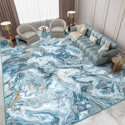 IKALIFE Teppich Wohnzimmer Kurzflor Waschbar - Esszimmer Modern Groß Abstrakt Schlafzimmer Super Weich Rutschfest Flauschig 200x300 cm Blau von IKALIFE