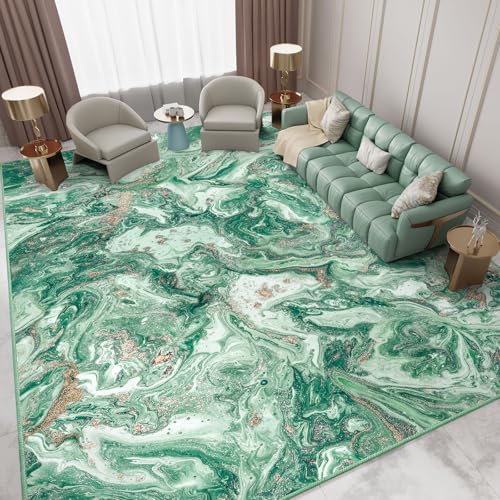 IKALIFE Teppich Wohnzimmer Kurzflor Waschbar - Esszimmer Modern Groß Abstrakt Schlafzimmer Super Weich Rutschfest Flauschig 200x300 cm Grün von IKALIFE