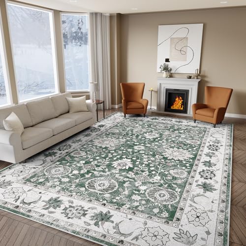 IKALIFE Teppich Wohnzimmer Vintage Waschbar - Kurzflor Waschbarer Teppich rutschfest Super Weich Blumen Design Groß Wohnzimmerteppich für Esszimmer Schlafzimmer 120x170 cm Grün IKALIFE Teppich Wohnzimmer Vintage Waschbar - Kurzflor Waschbarer Teppich rutschfest Super Weich Blumen Design Groß Wohnzimmerteppich für Esszimmer Schlafzimmer 120x170 cm Grün von IKALIFE