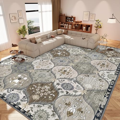 IKALIFE Teppich Wohnzimmer Vintage Waschbar - Waschbarer Kurzflor Teppich rutschfest Super Weich Blumen Design Groß Wohnzimmerteppich für Schlafzimmer Esszimmer 120x170 cm Braun von IKALIFE