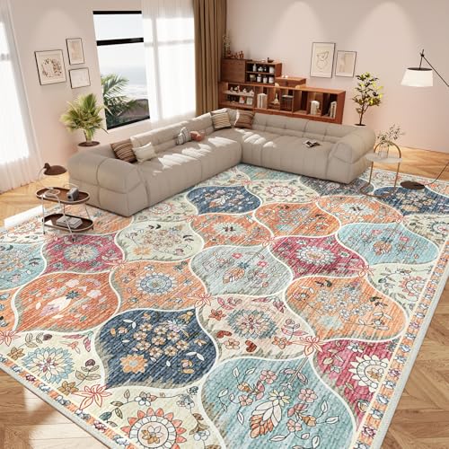 IKALIFE Teppich Wohnzimmer Vintage Waschbar - Waschbarer Kurzflor Teppich rutschfest Super Weich Blumen Design Groß Wohnzimmerteppich für Schlafzimmer Esszimmer 160x230 cm Orange von IKALIFE