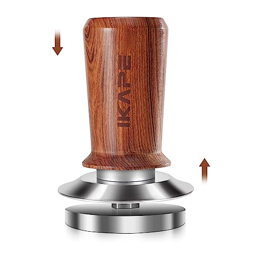 IKAPE 58,35 mm Espresso-Kaffeetamper, federbelasteter kalibrierter Stampfer mit Premium-Edelstahl, Walnuss-Holzgriff-Tamper kompatibel mit über 58 mm Espressomaschine untenlosem Siebträger von IKAPE