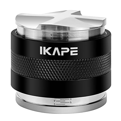 IKAPE Coffee Products, 58 mm Kaffee-Verteiler und Hand-Tamper, verstellbare Tiefe, kompatibel mit Rancilio, Gaggia untenlosem Siebträger (schwarz) von IKAPE