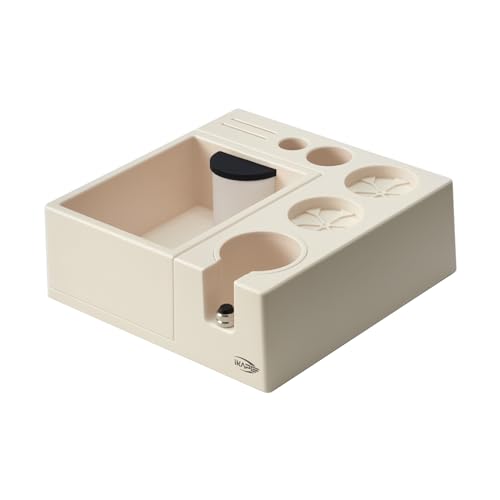 IKAPE Espresso-Klopfbox, Espresso-Kaffee-Organizer-Box, passend für Aufbewahrung von 51 bis 58 mm Espresso-Tamper, Siebträger und Puck-Sieb-Zubehör, Kunststoff-Stationen-Basis (8-in-1) (weiß) von IKAPE
