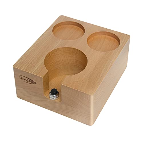 IKAPE Espresso-Tamper-Halter, 58 mm Holz, Kaffee-Tamper-Station, natürliches Holz, Espresso-Tamp-Mattenständer, passend für 58 mm Espresso-Zubehör – Dosenverstellbare Siebträger-Standhöhe (3 Löcher) von IKAPE