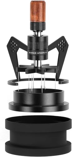 IKAPE MANTIS WDT Verteilerwerkzeug, V3-54MM Espressorührer Verteilerwerkzeug für Barista - 8-Nadel-Espresso-Rührer mit Dosiertrichter & Ständer, verstellbare Nadelhöhe, Walnuss-Griff von IKAPE