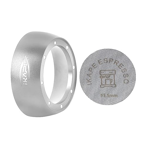 IKAPE Magnetisches Dosiertrichter-Set, 53 mm Espresso-Dosierring V2 & Puck-Sieb-Set, kompatibel mit Delonghi 54 mm bodenlosem Siebträger – mit 8 kleinen Magneten (Silber) von IKAPE