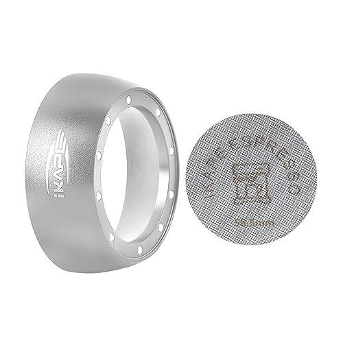 IKAPE Magnetisches Dosiertrichter-Set, 58 mm Espresso-Dosierring V2 & Puck-Siebträger, kompatibel mit 58 mm bodenlosem Siebträger – mit 10 kleinen Magneten (Silber) von IKAPE