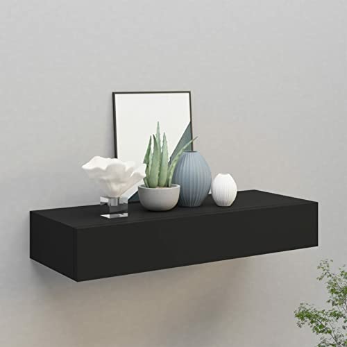 IKAYAA 1 Stk Wandschublade Schweberegal Mit Schublade Regalbrett Wandregale mit Schubladen Schubladenregalen Schwarz 60 x 23.5 x 10 cm Wandschublade Hängend MDF für Wohnzimmer Schlafzimmer Flur von IKAYAA