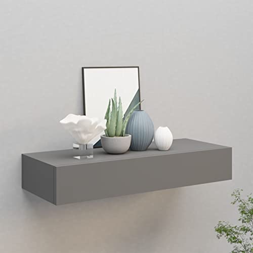 IKAYAA 1 Stk Wandschublade Schweberegal Mit Schublade Regalbrett Wandregale mit Schubladen Schubladenregalen Grau 60 x 23.5 x 10 cm Wandschublade Hängend MDF Wandboard für Wohnzimmer Schlafzimmer Flur von IKAYAA