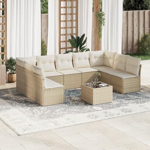 IKAYAA 10-TLG Loungemöbel Set Gartenlounge Outdoor Polyrattan Gartenmöbel Set Gartenlounge XXL Terrassenmöbel außen Ecklounge Beige und Creme Type-2 von IKAYAA