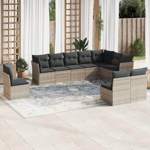 IKAYAA 10-TLG Loungemöbel Set Gartenlounge Outdoor Polyrattan Gartenmöbel Set Gartenlounge XXL Terrassenmöbel außen Ecklounge Hellgrau Type-68 von IKAYAA