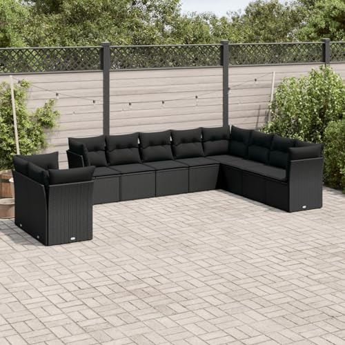 IKAYAA 10-TLG Loungemöbel Set Gartenlounge Outdoor Polyrattan Gartenmöbel Set Gartenlounge XXL Terrassenmöbel außen Ecklounge Schwarz Type-57 von IKAYAA