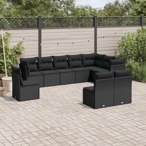 IKAYAA 10-TLG Loungemöbel Set Gartenlounge Outdoor Polyrattan Gartenmöbel Set Gartenlounge XXL Terrassenmöbel außen Ecklounge Schwarz Type-69 von IKAYAA