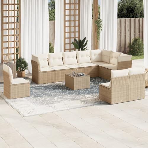 IKAYAA 11-TLG Loungemöbel Set Gartenlounge Outdoor Polyrattan Gartenmöbel Set Gartenlounge XXL Terrassenmöbel außen Ecklounge Beige und Creme Type-65 von IKAYAA