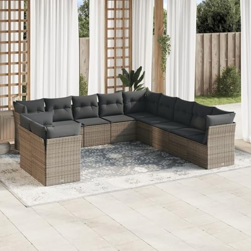 IKAYAA 11-TLG Loungemöbel Set Gartenlounge Outdoor Polyrattan Gartenmöbel Set Gartenlounge XXL Terrassenmöbel außen Ecklounge Grau Type-51 von IKAYAA