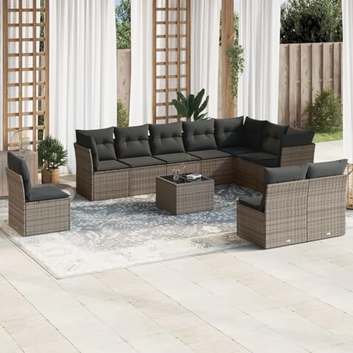 IKAYAA 11-TLG Loungemöbel Set Gartenlounge Outdoor Polyrattan Gartenmöbel Set Gartenlounge XXL Terrassenmöbel außen Ecklounge Grau Type-64 von IKAYAA