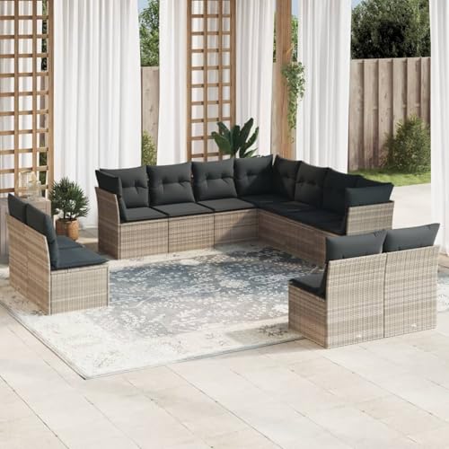 IKAYAA 11-TLG Loungemöbel Set Gartenlounge Outdoor Polyrattan Gartenmöbel Set Gartenlounge XXL Terrassenmöbel außen Ecklounge Hellgrau Type-62 von IKAYAA