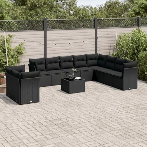IKAYAA 11-TLG Loungemöbel Set Gartenlounge Outdoor Polyrattan Gartenmöbel Set Gartenlounge XXL Terrassenmöbel außen Ecklounge Schwarz Type-55 von IKAYAA