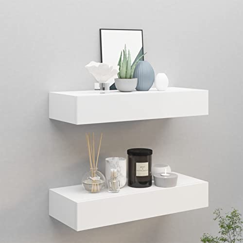 IKAYAA 2 Stk Wandschublade Schweberegal Mit Schublade Regalbrett Wandregale mit Schubladen Schubladenregalen Weiß 60 x 23.5 x 10 cm Wandschublade Hängend MDF Wandboard für Wohnzimmer Schlafzimmer Flur von IKAYAA