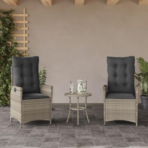 IKAYAA 2er Set Gartenstuhl Polyrattan 2 STK Verstellbar Gartenstuhl hochlehner Balkonstuhl Gartenmöbel Set mit 2 Stühlen Camping Stuhl Wetterfest für Garten Balkon Terrasse-Hellgrau-2 STK von IKAYAA