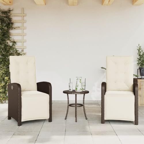 IKAYAA 2er Set Gartenstuhl Polyrattan Verstellbar Balkonmöbel Set mit 2 Verstellbare Hochlehner Stühlen loungesessel Outdoor relaxstuhl polyrattan Sessel Garten liegestuhl-Braun-2 STK von IKAYAA
