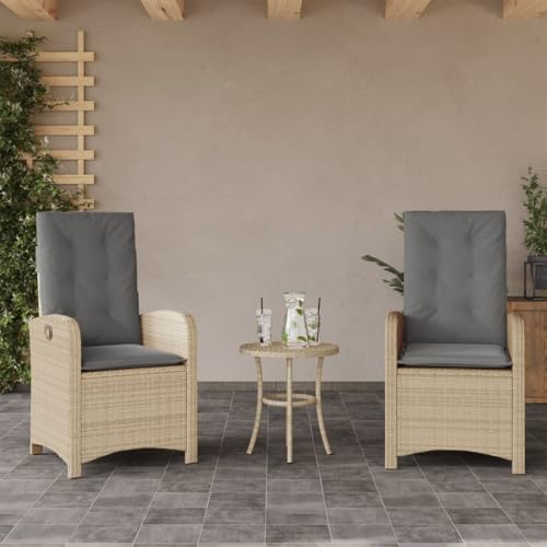 IKAYAA 2er Set Gartenstuhl Polyrattan Verstellbar Balkonmöbel Set mit 2 Verstellbare Hochlehner Stühlen loungesessel Outdoor relaxstuhl polyrattan Sessel Garten liegestuhl-Mischung aus Beige-2 STK von IKAYAA