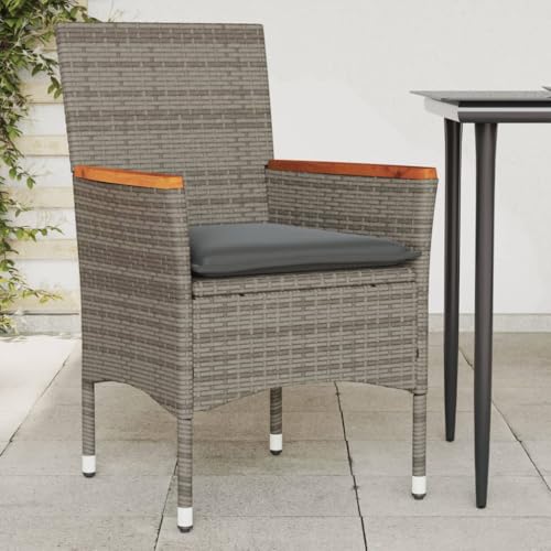 IKAYAA 2er Set Gartenstuhl aus Polyrattan Gartenmöbel Set mit 2 Sessel Outdoor Rattansessel Balkonstuhl mit Kissen Terrassenstuhl Gartensessel wetterfest für Terrasse Garten-Grau- von IKAYAA