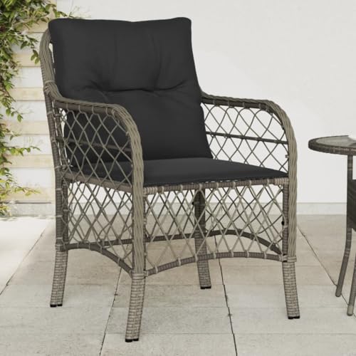 IKAYAA 2er Set Gartenstuhl aus Polyrattan Hochlehner Stühlen loungesessel Outdoor Gartenmöbel Set mit 2 Sessel Outdoor Rattansessel-Grau- von IKAYAA