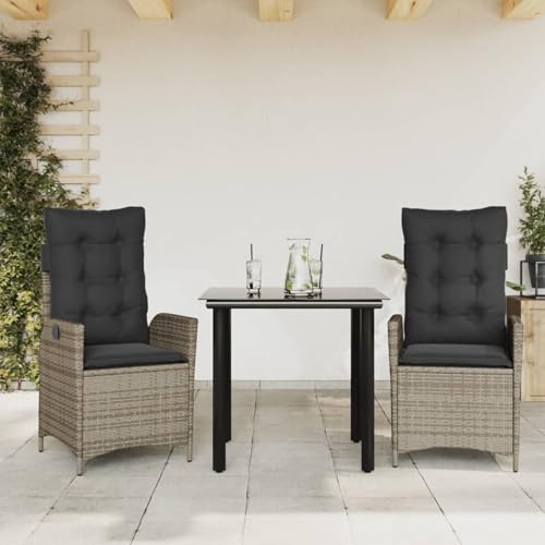 IKAYAA 3tlg. GartenEssgruppe mit Kissen Grau Poly Rattan,Balkon Tisch Und Stühle,Essgruppe Garten,Sitzgruppe Garten,Sitzecke Balkon,Balkon Sitzecke,Garten Essgruppe von IKAYAA