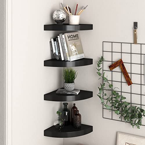 IKAYAA 4 Stk Eck-Schweberegale Wand-Eckregal Eck-Wandregale Schwarz Schwebende Wandregal 25 x 25 x 3.8 cm Regal MDF Regalbrett Hängeregal Wandregale Wandboard für Wohnzimmer Schlafzimmer Flur von IKAYAA