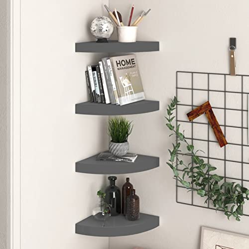 IKAYAA 4 Stk Eck-Schweberegale Wand-Eckregal Eck-Wandregale Hochglanz-Grau Schwebende Wandregal 25 x 25 x 3.8 cm Regal MDF Regalbrett Hängeregal Wandregale Wandboard für Wohnzimmer Schlafzimmer Flur von IKAYAA