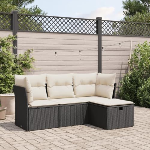 IKAYAA 4-TLG Polyrattan Lounge mit Stauraum Loungemöbel Set Gartenmöbel Set Gartenlounge Outdoor Terrassenmöbel außen Ecklounge Sitzgarnitur Schwarz und Creme-23 IKAYAA 4-TLG Polyrattan Lounge mit Stauraum Loungemöbel Set Gartenmöbel Set Gartenlounge Outdoor Terrassenmöbel außen Ecklounge Sitzgarnitur Schwarz und Creme-23 von IKAYAA