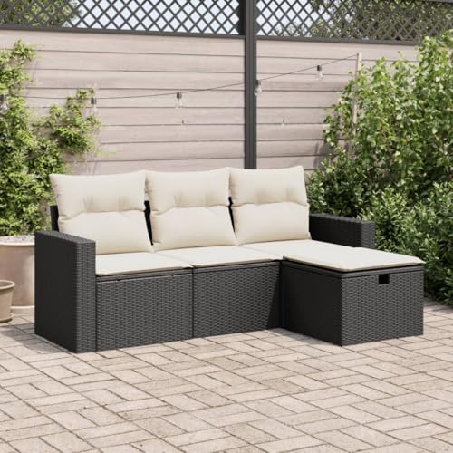 IKAYAA 4-TLG Polyrattan Lounge mit Stauraum Loungemöbel Set Gartenmöbel Set Gartenlounge Outdoor Terrassenmöbel außen Ecklounge Sitzgarnitur Schwarz und Creme IKAYAA 4-TLG Polyrattan Lounge mit Stauraum Loungemöbel Set Gartenmöbel Set Gartenlounge Outdoor Terrassenmöbel außen Ecklounge Sitzgarnitur Schwarz und Creme von IKAYAA