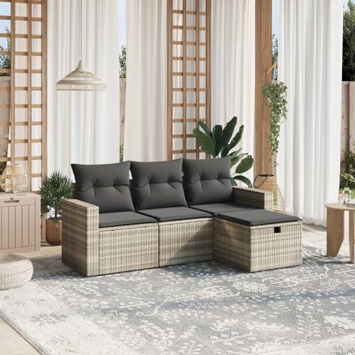 IKAYAA 4-TLG Rattan Balkonlounge Gartenlounge Set Gartenmöbel Klein Balkonmöbel Sofagarnitur Balkon Loungemöbel Rattan Ecklounge Gartensofa Hellgrau Type-30 IKAYAA 4-TLG Rattan Balkonlounge Gartenlounge Set Gartenmöbel Klein Balkonmöbel Sofagarnitur Balkon Loungemöbel Rattan Ecklounge Gartensofa Hellgrau Type-30 von IKAYAA