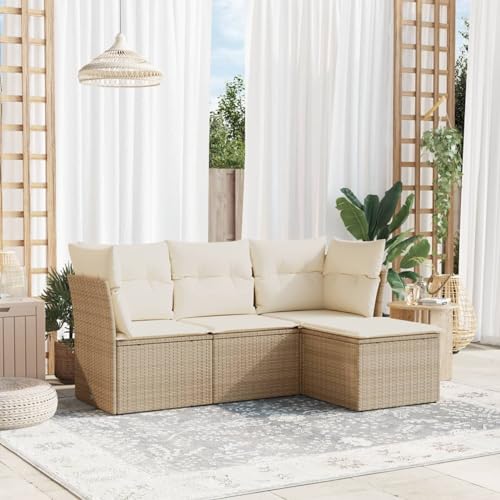 IKAYAA 4-TLG Rattan Gartenmöbel Set, Balkon Lounge, Outdoor Loungemöbel Rattan Sitzlounge Ecklounge Ecksofa Gartensofa Balkonsofa Beige und Creme Type-62 IKAYAA 4-TLG Rattan Gartenmöbel Set, Balkon Lounge, Outdoor Loungemöbel Rattan Sitzlounge Ecklounge Ecksofa Gartensofa Balkonsofa Beige und Creme Type-62 von IKAYAA