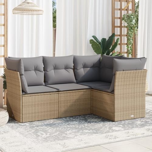 IKAYAA 4-TLG Rattan Gartenmöbel Set, Balkon Lounge, Outdoor Loungemöbel Rattan Sitzlounge Ecklounge Ecksofa Gartensofa Balkonsofa Beige und Grau Type-48 IKAYAA 4-TLG Rattan Gartenmöbel Set, Balkon Lounge, Outdoor Loungemöbel Rattan Sitzlounge Ecklounge Ecksofa Gartensofa Balkonsofa Beige und Grau Type-48 von IKAYAA