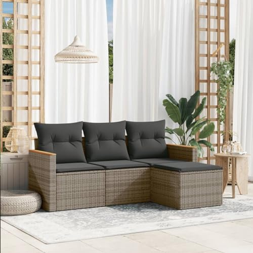 IKAYAA 4-TLG Rattan Gartenmöbel Set mit Stauraum Gartenlounge Outdoor Gartenmöbel Klein Balkonmöbel Terrassenmöbel außen Ecklounge Balkonlounge Grau Type-40 von IKAYAA