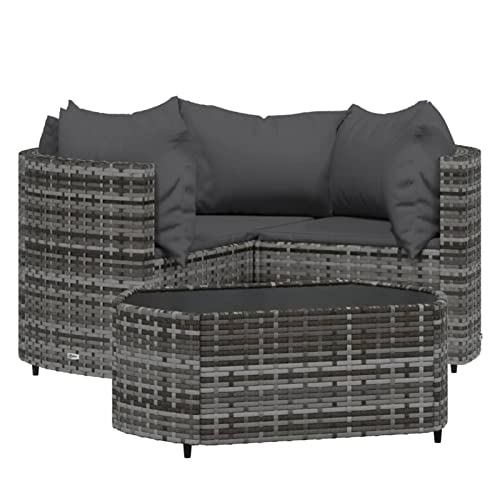 IKAYAA 4-Tlg. Balkon Sofa, Rattan Sofa 3 Sitzer, Gartensofa 3 Sitzer, Lounge Möbel Outdoor, Balkon Lounge mit Kissen Poly Rattan Grau von IKAYAA