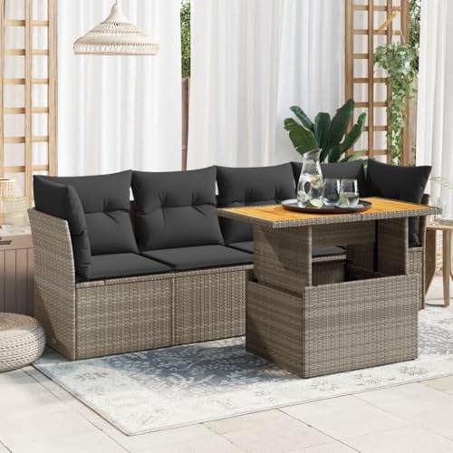 IKAYAA 5-TLG Balkon Lounge Klein mit Verstellbare Tischplatte Gartensofa Rattan Gartenlounge Ecklounge Ecksofa Outdoor Loungemöbel Gartenmöbel Balkonmöbel Balkonsofa Grau Type 36 von IKAYAA