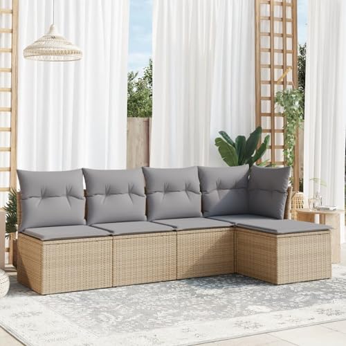 IKAYAA 5-TLG Rattan Gartenmöbel Set, Balkon Lounge, Outdoor Loungemöbel Rattan Sitzlounge Ecklounge Ecksofa Gartensofa Balkonsofa Beige und Grau Type-71 IKAYAA 5-TLG Rattan Gartenmöbel Set, Balkon Lounge, Outdoor Loungemöbel Rattan Sitzlounge Ecklounge Ecksofa Gartensofa Balkonsofa Beige und Grau Type-71 von IKAYAA